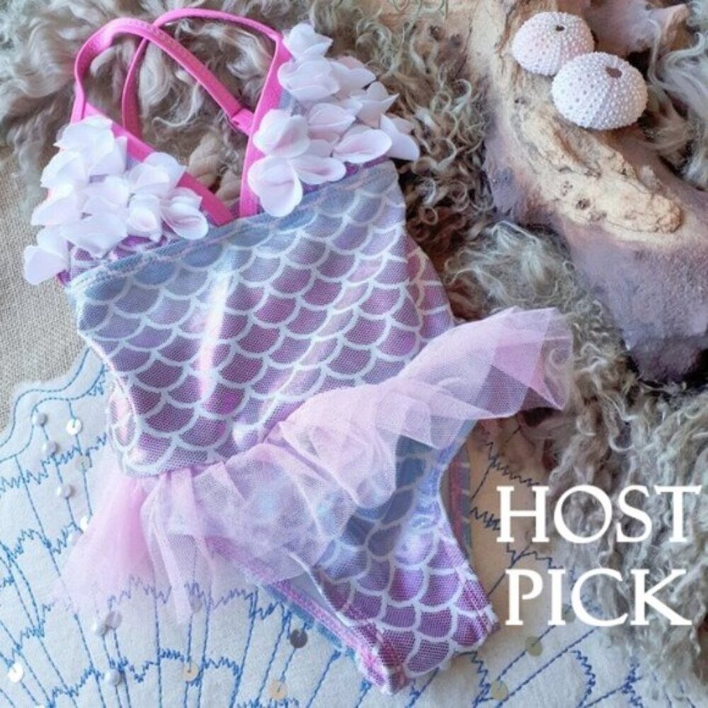 NWT Floatimini Mermaid Petal pink & blue ruffle one piece swimsuit
